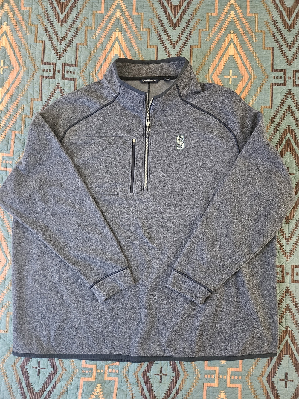 Cutter & Buck Heather Men’s Quarter-Zip Pullover With The Seattle Mariners Logo